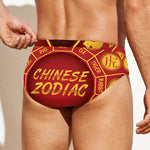 Red And Yellow Chinese Zodiac Print Men's Swim Briefs