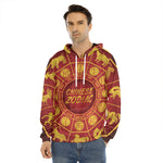 Red And Yellow Chinese Zodiac Print Men's Velvet Pullover Hoodie