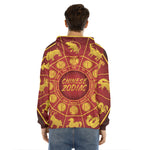 Red And Yellow Chinese Zodiac Print Men's Velvet Pullover Hoodie