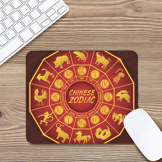 Red And Yellow Chinese Zodiac Print Mouse Pad