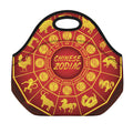 Red And Yellow Chinese Zodiac Print Neoprene Lunch Bag