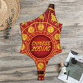 Red And Yellow Chinese Zodiac Print One Shoulder Bodysuit