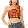 Red And Yellow Chinese Zodiac Print One Shoulder Crop Top
