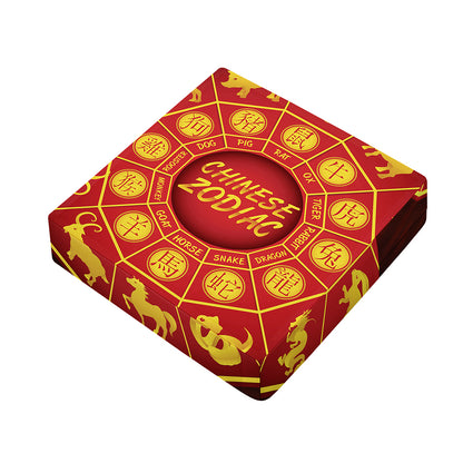 Red And Yellow Chinese Zodiac Print Outdoor Seat Cushion Cover