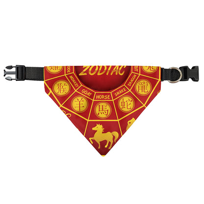 Red And Yellow Chinese Zodiac Print Over The Collar Dog Bandana