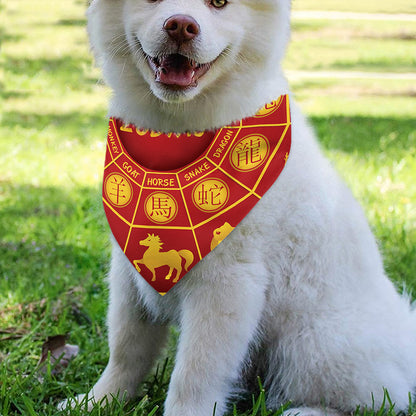 Red And Yellow Chinese Zodiac Print Over The Collar Dog Bandana