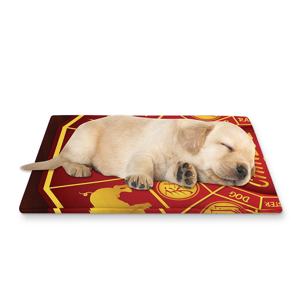 Red And Yellow Chinese Zodiac Print Pet Cooling Mat Cover