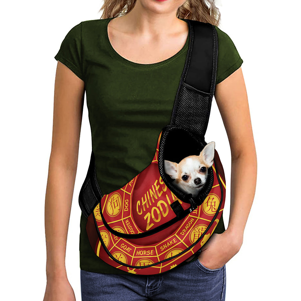 Red And Yellow Chinese Zodiac Print Pet Sling Carrier