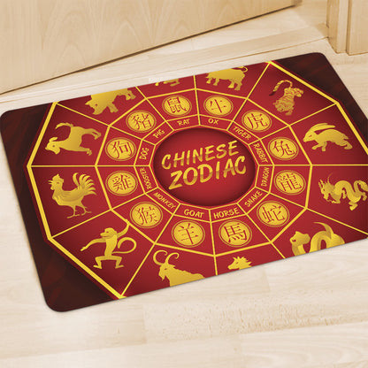 Red And Yellow Chinese Zodiac Print Polyester Doormat