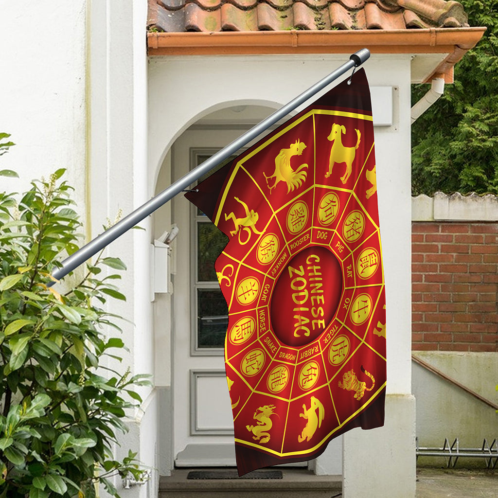 Red And Yellow Chinese Zodiac Print Polyester Flag