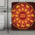 Red And Yellow Chinese Zodiac Print Polyester Shower Curtain