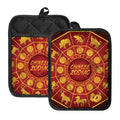 Red And Yellow Chinese Zodiac Print Pot Holders With Pocket