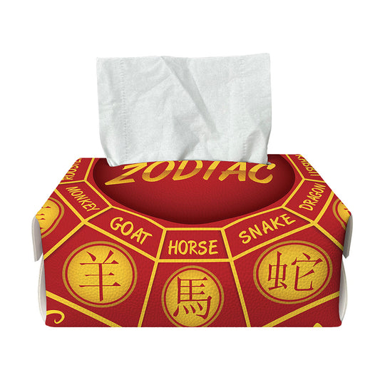 Red And Yellow Chinese Zodiac Print Rectangle Tissue Box Cover