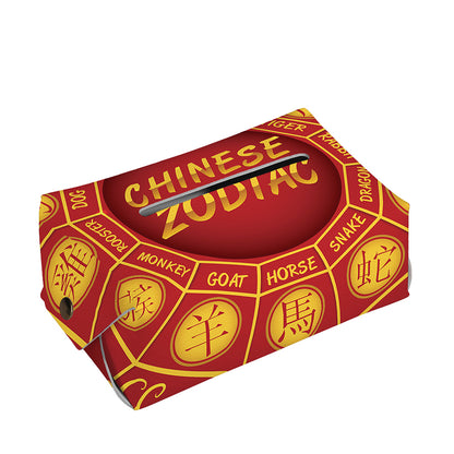 Red And Yellow Chinese Zodiac Print Rectangle Tissue Box Cover