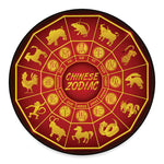 Red And Yellow Chinese Zodiac Print Round Floor Mat