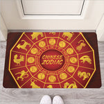 Red And Yellow Chinese Zodiac Print Rubber Doormat