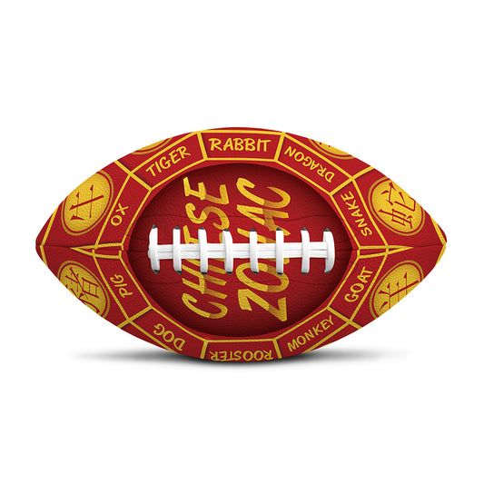 Red And Yellow Chinese Zodiac Print Rugby Ball