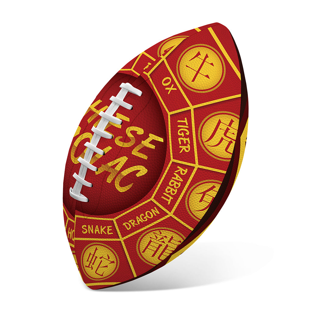 Red And Yellow Chinese Zodiac Print Rugby Ball