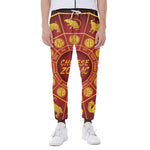 Red And Yellow Chinese Zodiac Print Scuba Joggers