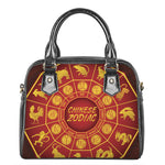 Red And Yellow Chinese Zodiac Print Shoulder Handbag