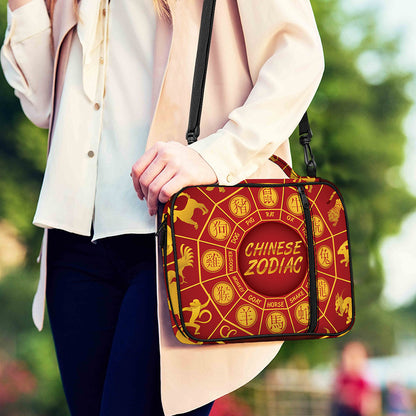 Red And Yellow Chinese Zodiac Print Shoulder Strap Bible Bag