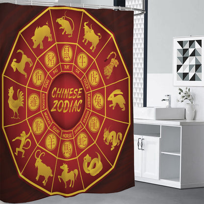 Red And Yellow Chinese Zodiac Print Shower Curtain