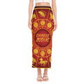 Red And Yellow Chinese Zodiac Print Side Slit Maxi Skirt