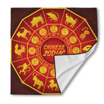 Red And Yellow Chinese Zodiac Print Silk Bandana