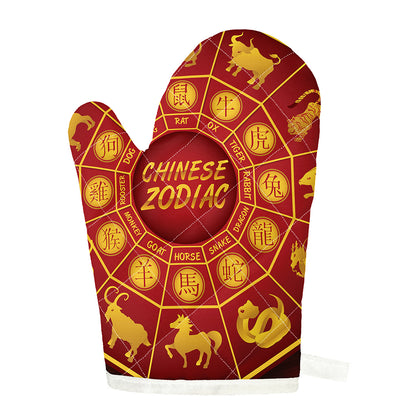 Red And Yellow Chinese Zodiac Print Single Oven Mitt