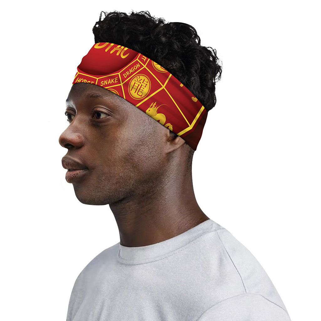 Red And Yellow Chinese Zodiac Print Sports Headband