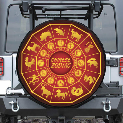 Red And Yellow Chinese Zodiac Print Tire Cover
