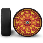 Red And Yellow Chinese Zodiac Print Tire Cover With Camera Hole