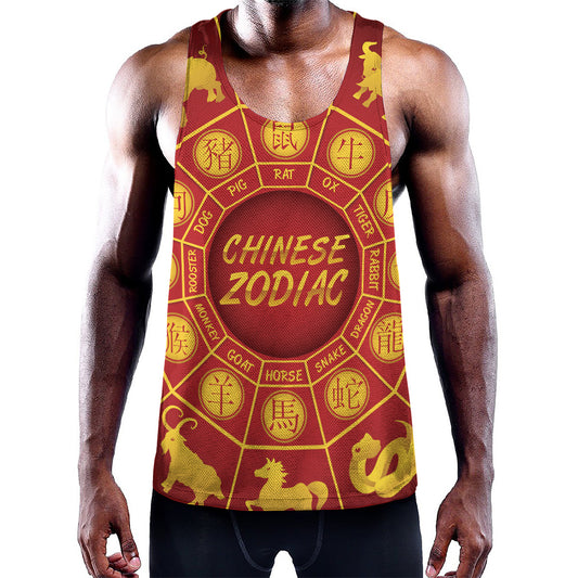 Red And Yellow Chinese Zodiac Print Training Tank Top