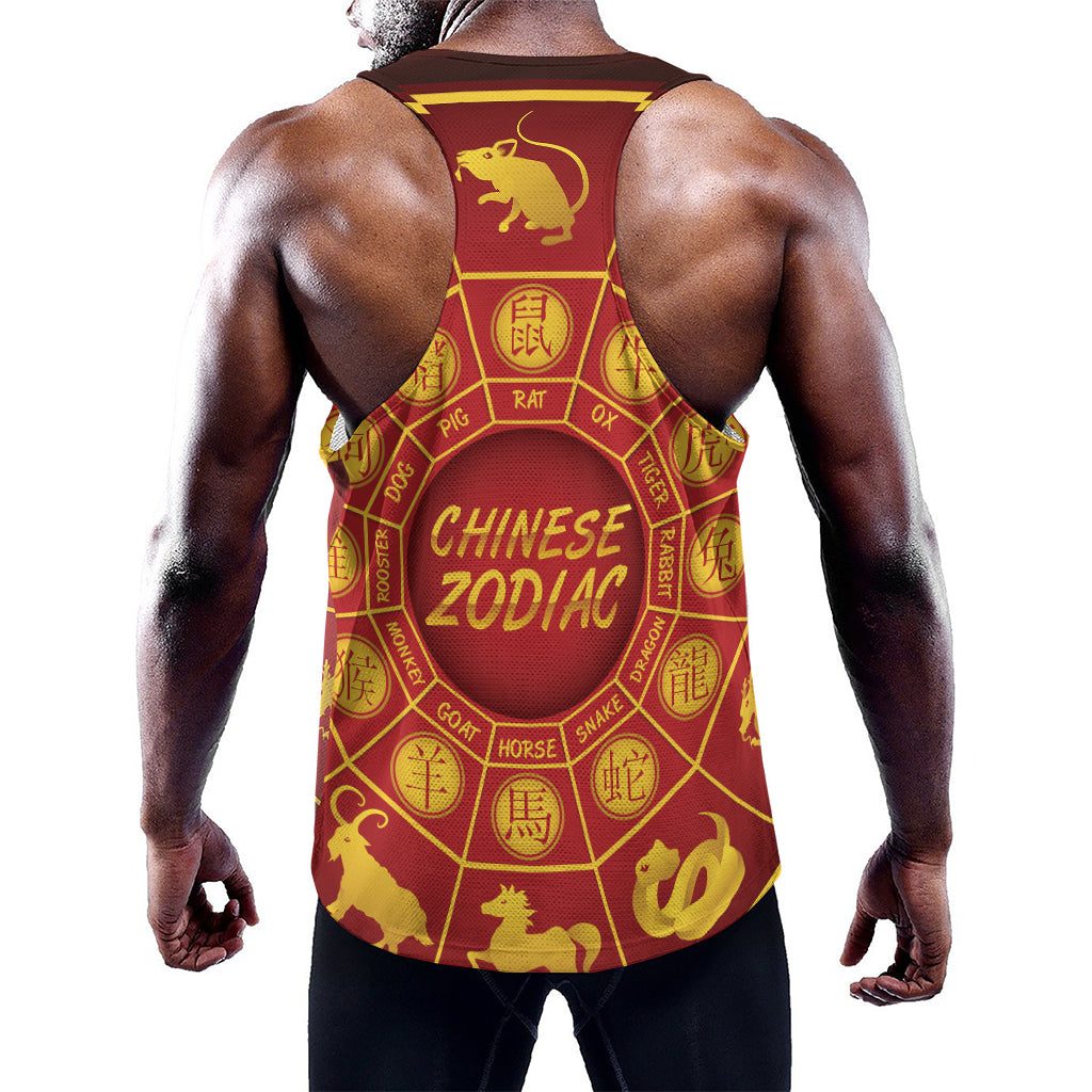 Red And Yellow Chinese Zodiac Print Training Tank Top