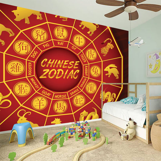 Red And Yellow Chinese Zodiac Print Wall Sticker