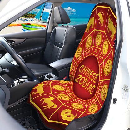 Red And Yellow Chinese Zodiac Print Waterproof Car Seat Cover
