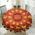 Red And Yellow Chinese Zodiac Print Waterproof Round Tablecloth