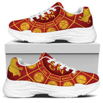 Red And Yellow Chinese Zodiac Print White Chunky Shoes