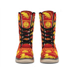Red And Yellow Chinese Zodiac Print Winter Boots