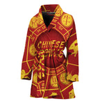 Red And Yellow Chinese Zodiac Print Women's Bathrobe