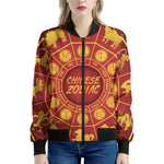 Red And Yellow Chinese Zodiac Print Women's Bomber Jacket