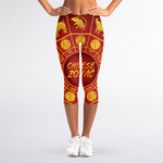 Red And Yellow Chinese Zodiac Print Women's Capri Leggings