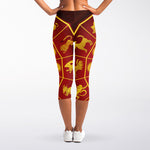 Red And Yellow Chinese Zodiac Print Women's Capri Leggings