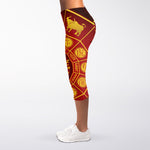 Red And Yellow Chinese Zodiac Print Women's Capri Leggings