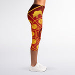 Red And Yellow Chinese Zodiac Print Women's Capri Leggings