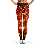 Red And Yellow Chinese Zodiac Print Women's Leggings