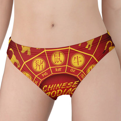 Red And Yellow Chinese Zodiac Print Women's Panties