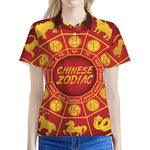 Red And Yellow Chinese Zodiac Print Women's Polo Shirt