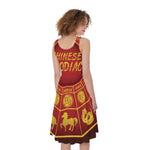 Red And Yellow Chinese Zodiac Print Women's Sleeveless Dress