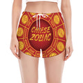 Red And Yellow Chinese Zodiac Print Women's Split Running Shorts